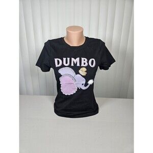 Over Apparel Disney Dumbo Rhinestone Sequin Graphic Tee Shirt Black M